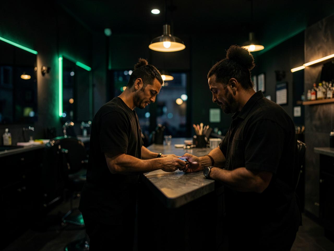 Cliente finalizando o atendimento no balcão de um negócio local